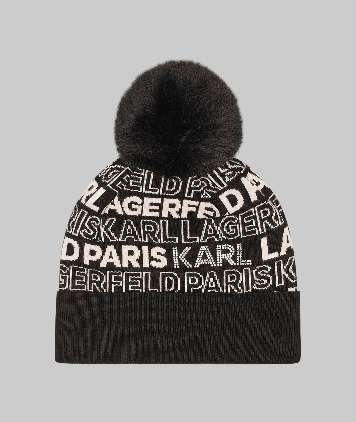 KLP LOGO STUD FAUX FUR POM HAT