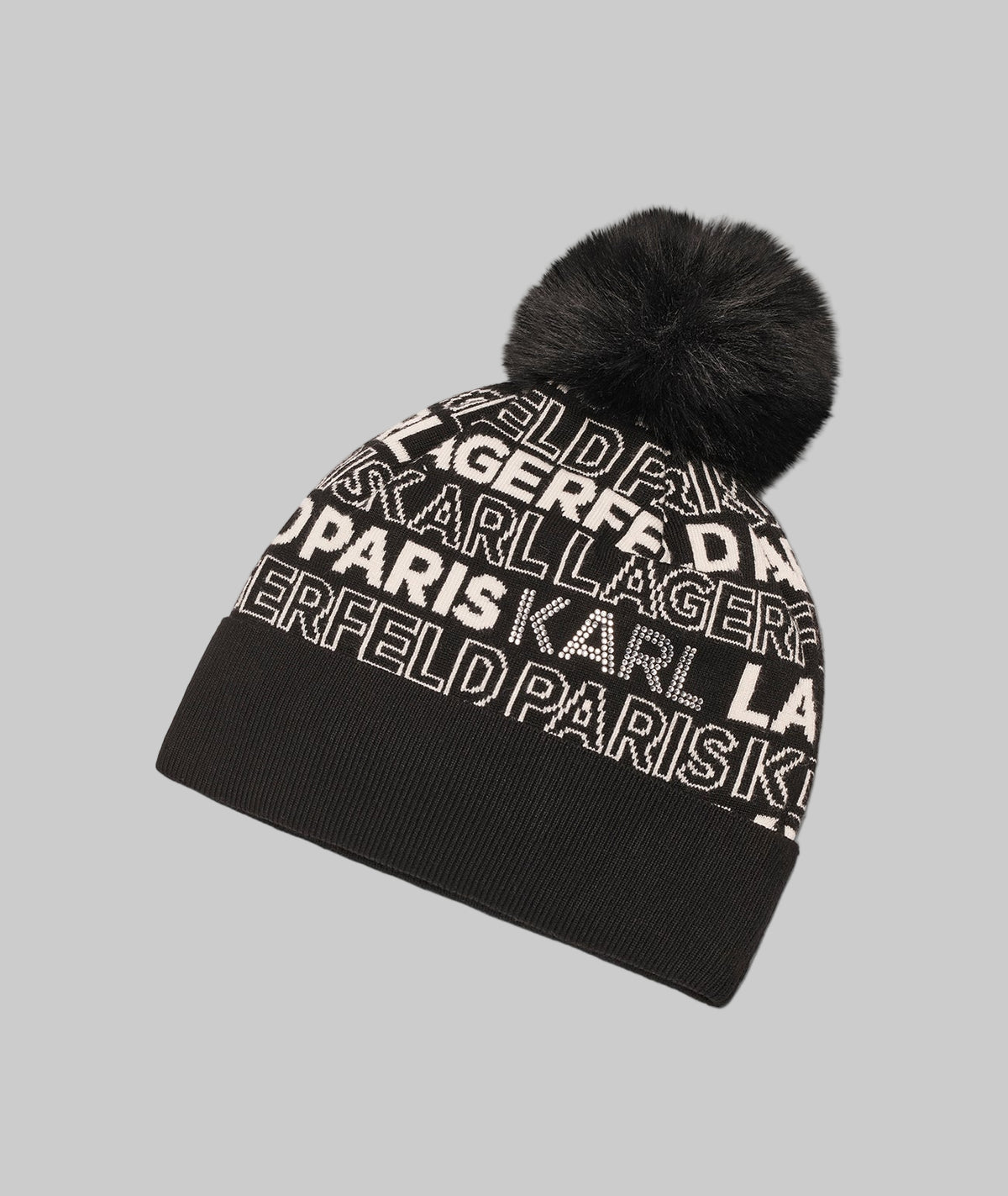 KLP LOGO STUD FAUX FUR POM HAT