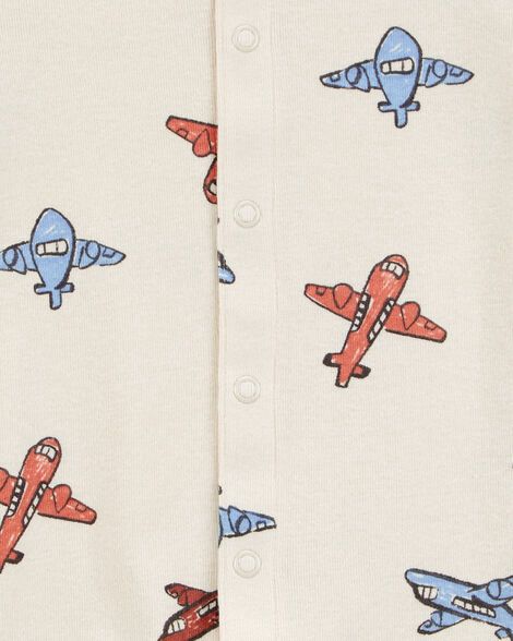 Carter's baby Airplane Print Ribbed Short Sleeve Romper